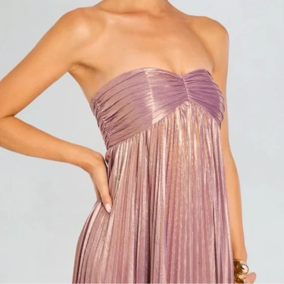 Retrofête Lyanna Metallic Pleated Sweetheart Strapless Maxi Dress Evening Gown - Picture 11 of 15